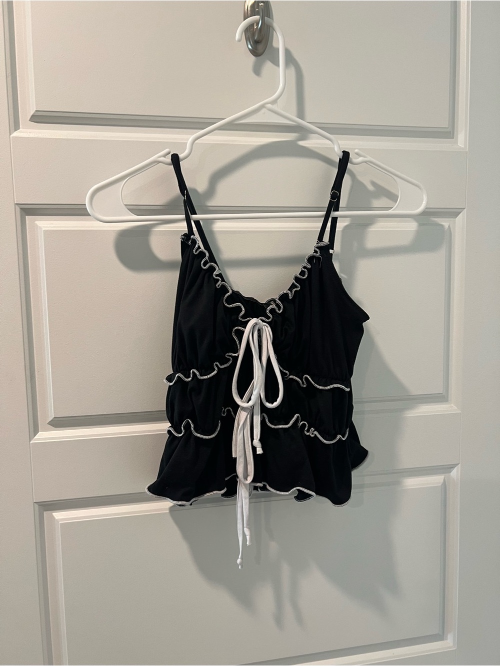 Black Ruffle Tie-Front Cami Top